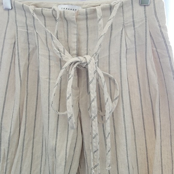 Topshop Linen Blend Crop Pinstripe Trousers - Picture 3 of 4